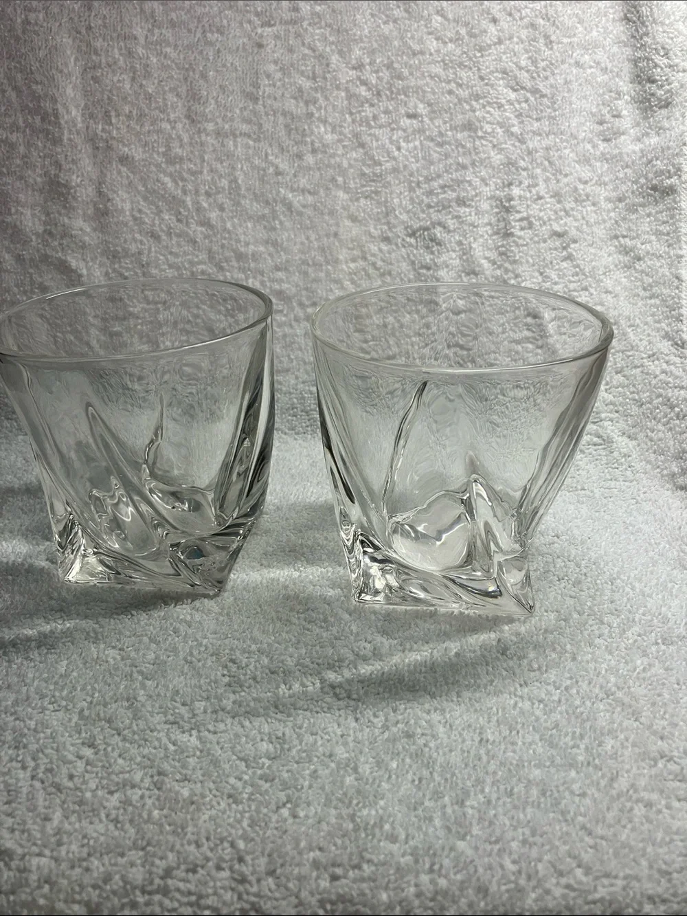 2 Mikasa Twisted Square Bottom Double Whiskey Glasses